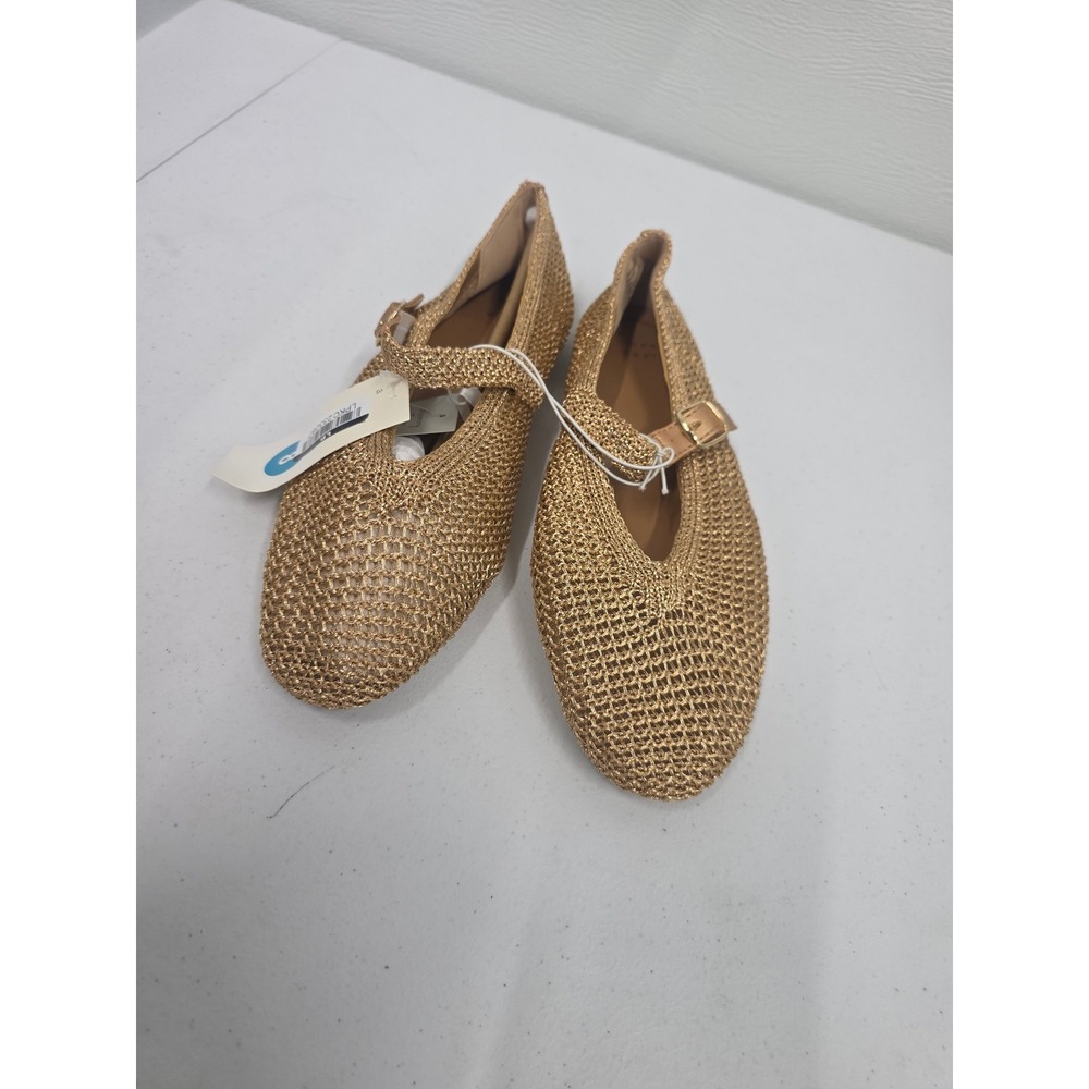 A New Day Gold Metallic Mesh Mary Jane Flats Memory Foam Buckle Strap Shoes